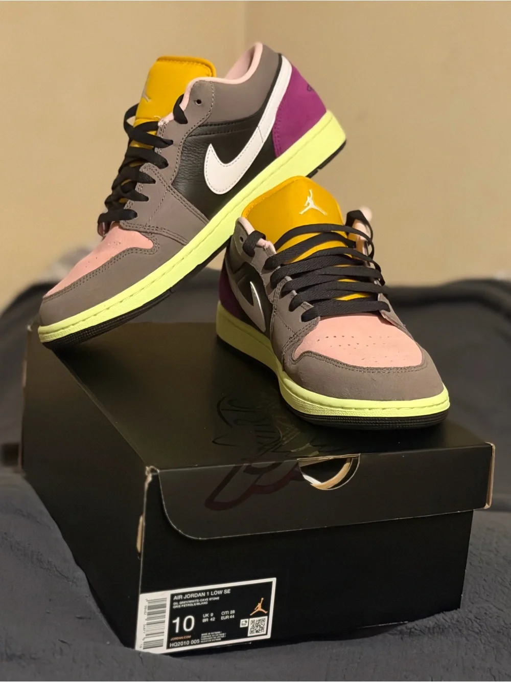 Jordan Low Top Women's Sneakers in Pink, Yellow, Purple and Gray